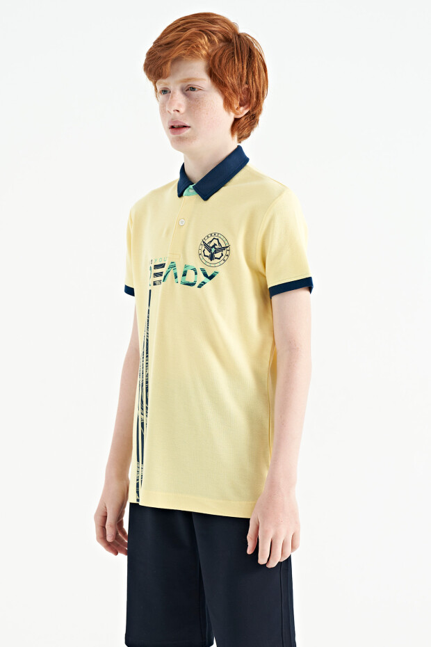 Sarı Yazı Baskı Desenli Standart Kalıp Polo Yaka Erkek Çocuk T-Shirt - 11143