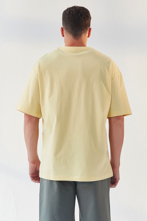 Sarı Yazı Baskılı O Yaka Erkek Oversize T-Shirt - 87984