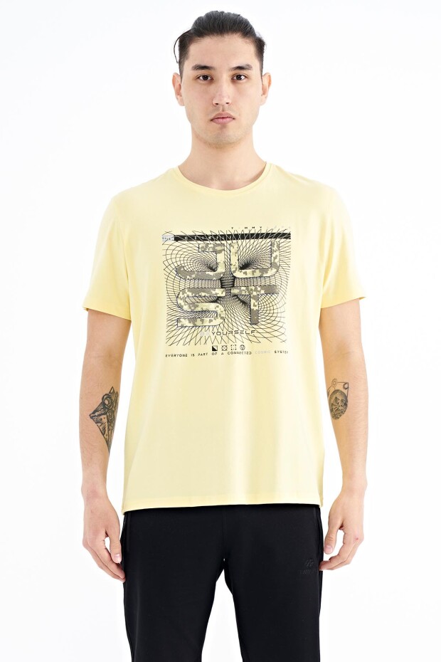 Sarı Yazı Baskılı O Yaka Standart Kalıp Erkek T-shirt - 88170