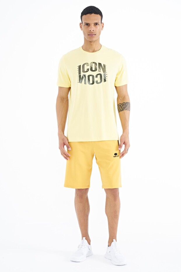 Sarı Yazı Baskılı O Yaka Standart Kalıp Erkek T-Shirt - 88174