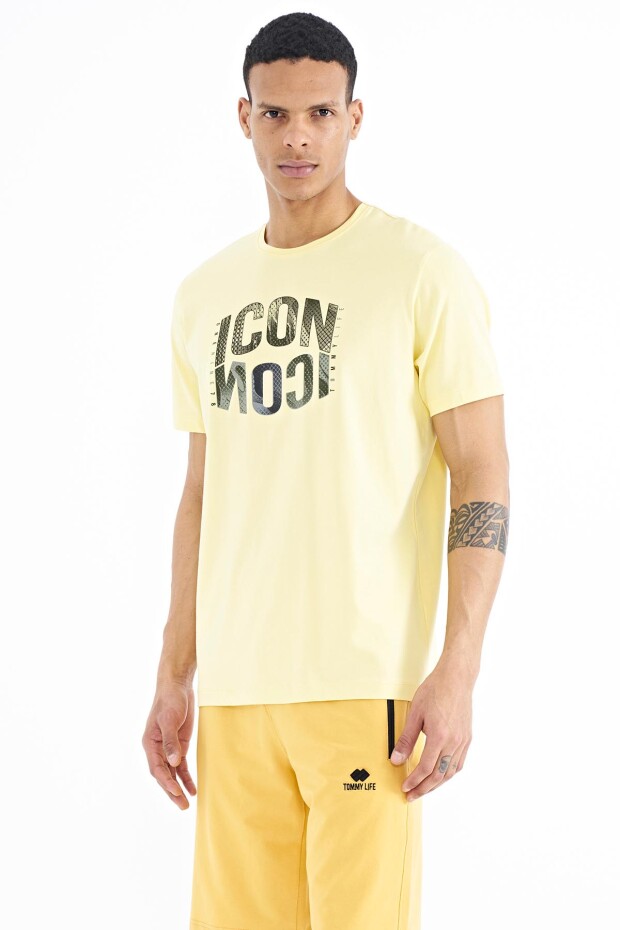 Sarı Yazı Baskılı O Yaka Standart Kalıp Erkek T-Shirt - 88174