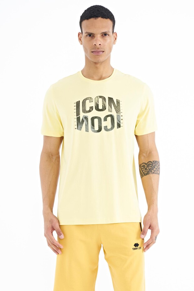 Sarı Yazı Baskılı O Yaka Standart Kalıp Erkek T-Shirt - 88174