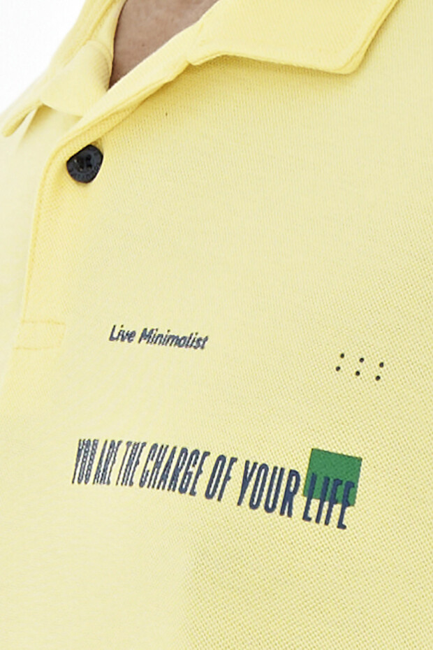 Sarı Yazı Baskılı Standart Form Polo Yaka Erkek T-shirt - 88236 - 3