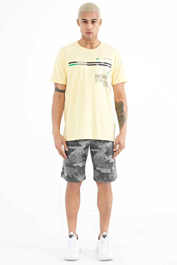 Sarı Yazı Baskılı Standart Kalıp O Yaka Erkek T-Shirt - 88189