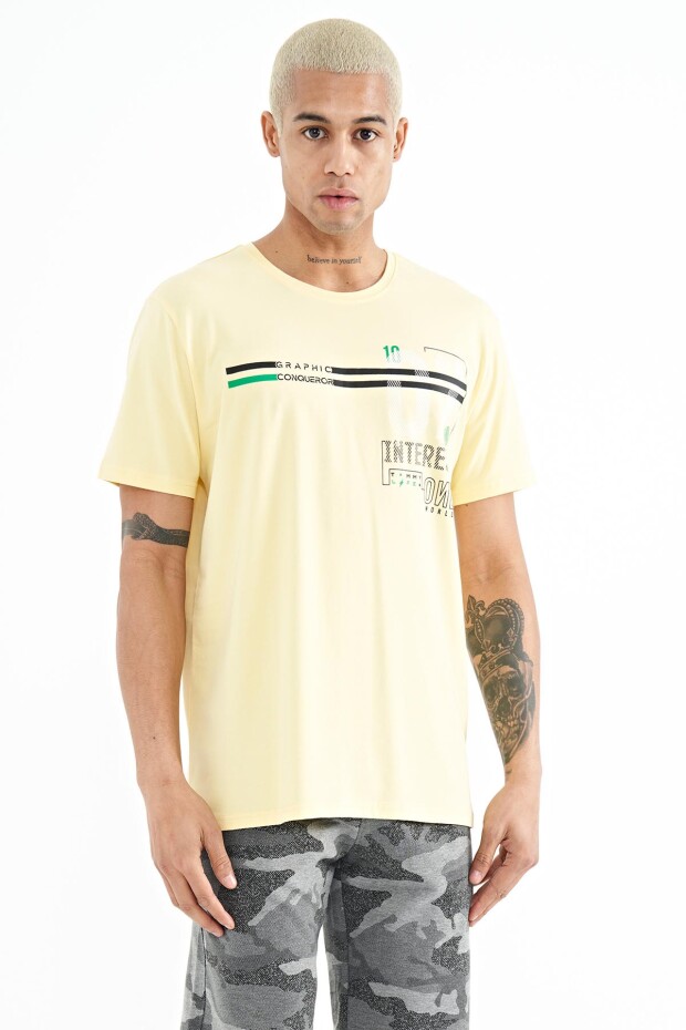 Sarı Yazı Baskılı Standart Kalıp O Yaka Erkek T-Shirt - 88189