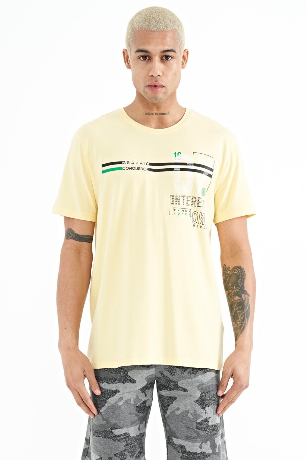 Sarı Yazı Baskılı Standart Kalıp O Yaka Erkek T-Shirt - 88189