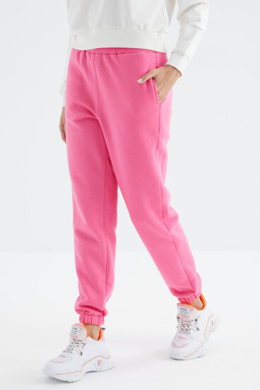 Şeker Pembe Yüksek Bel Şardonlu 3 İplik Pamuklu Basic Kadın Eşofman Altı - 94624 - TOMMYLIFE (1)