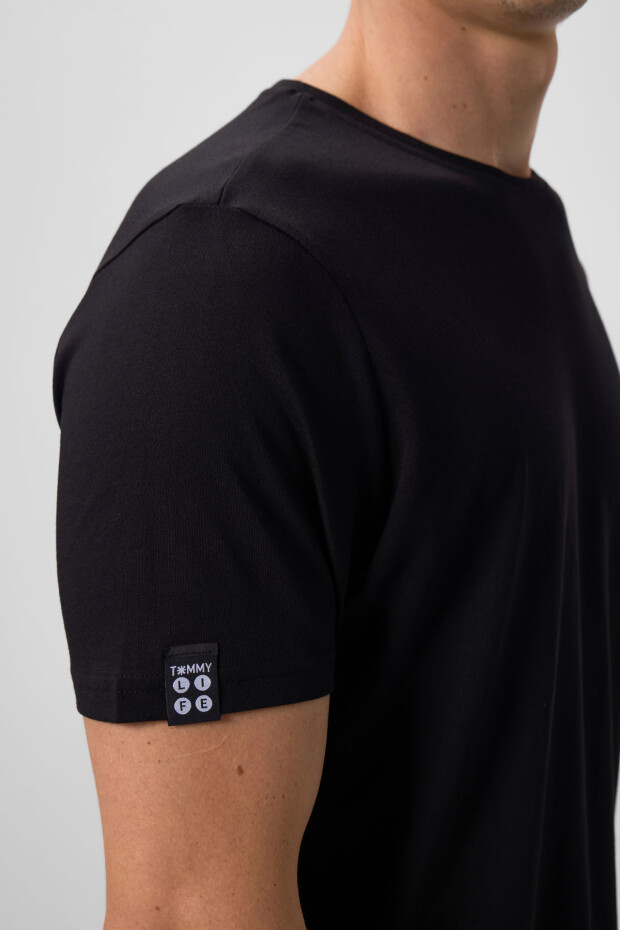 Siyah Erkek Basic Kısa Kol Standart Kalıp O Yaka T-shirt - 87911 - 4