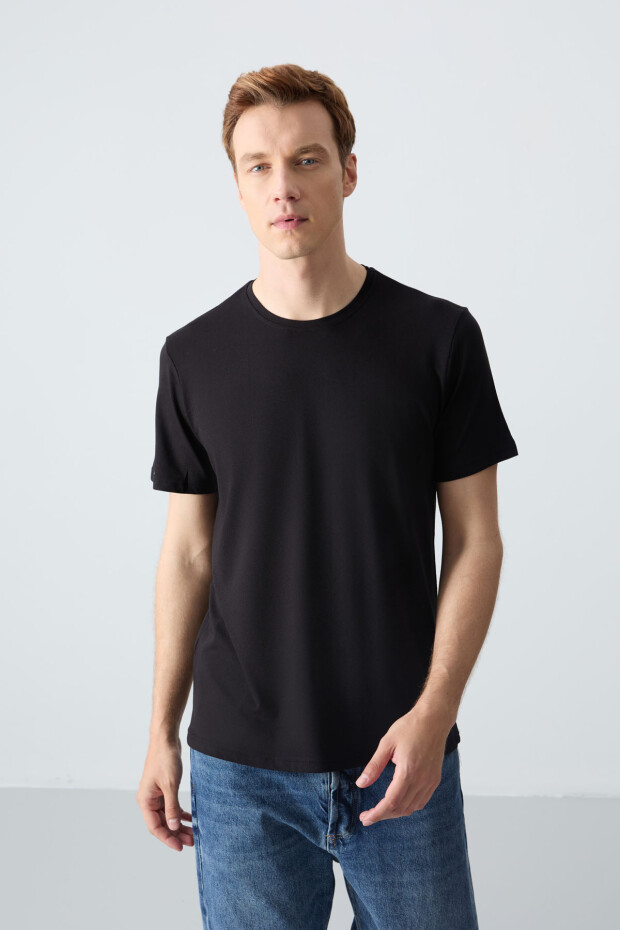 Siyah Erkek Basic Kısa Kol Standart Kalıp O Yaka T-shirt - 87911