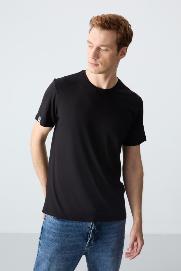 Siyah Erkek Basic Kısa Kol Standart Kalıp O Yaka T-shirt - 87911