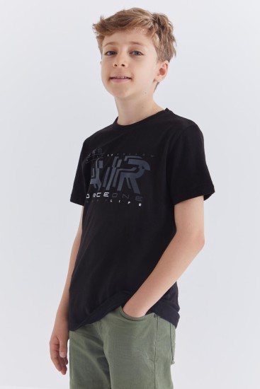 Siyah Air Baskılı O Yaka Kısa Kol Erkek Çocuk T-Shirt - 10852 