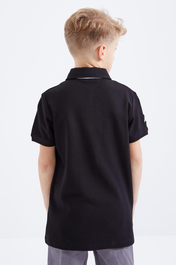 Siyah Air Yazılı Standart Kalıp Polo Yaka Erkek Çocuk T-Shirt - 10894
