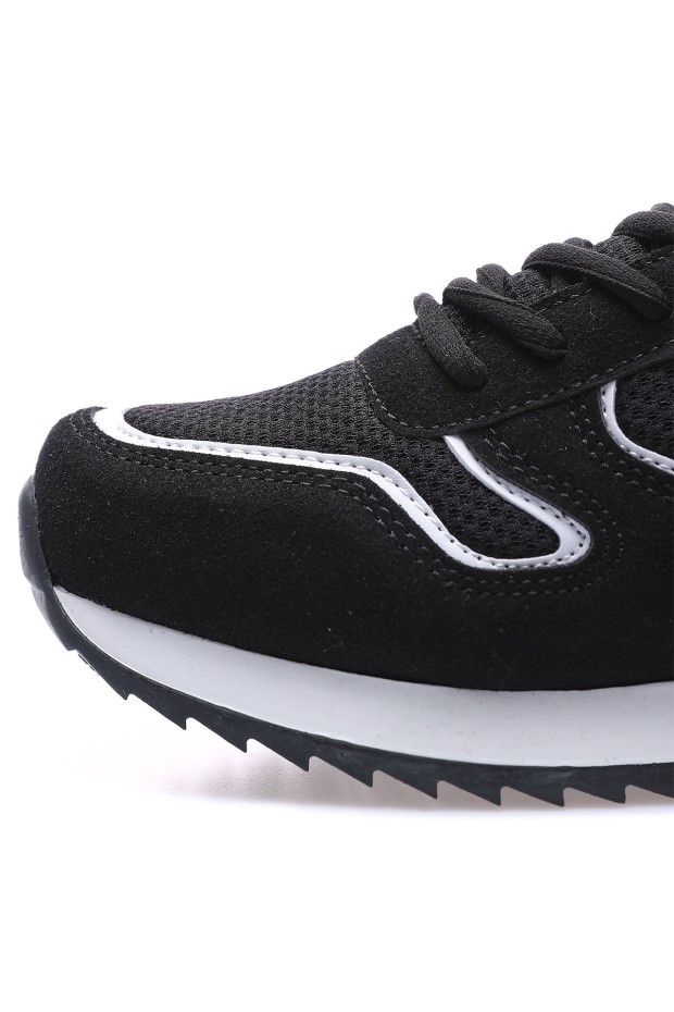 Siyah Bağcıklı File Detaylı Yüksek Taban Erkek Spor Ayakkabı - 89061