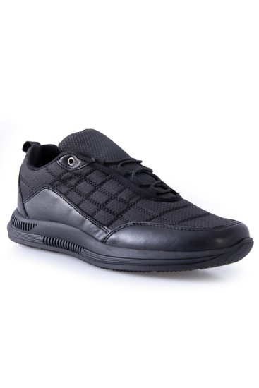 Siyah Bağcıklı Kapitone Suni Deri Detaylı Erkek Spor Ayakkabı - 89096 - Thumbnail