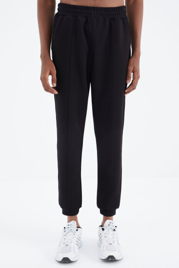 Siyah Bağcıklı Ön Dikiş Detaylı Standart Kalıp Erkek Eşofman Alt - 84994 - TOMMYLIFE (1)