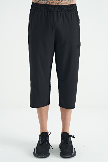 Siyah Bağcıklı Standart Kalıp Fermuar Cepli Aktif Spor Erkek Kapri - 83096 - TOMMYLIFE (1)