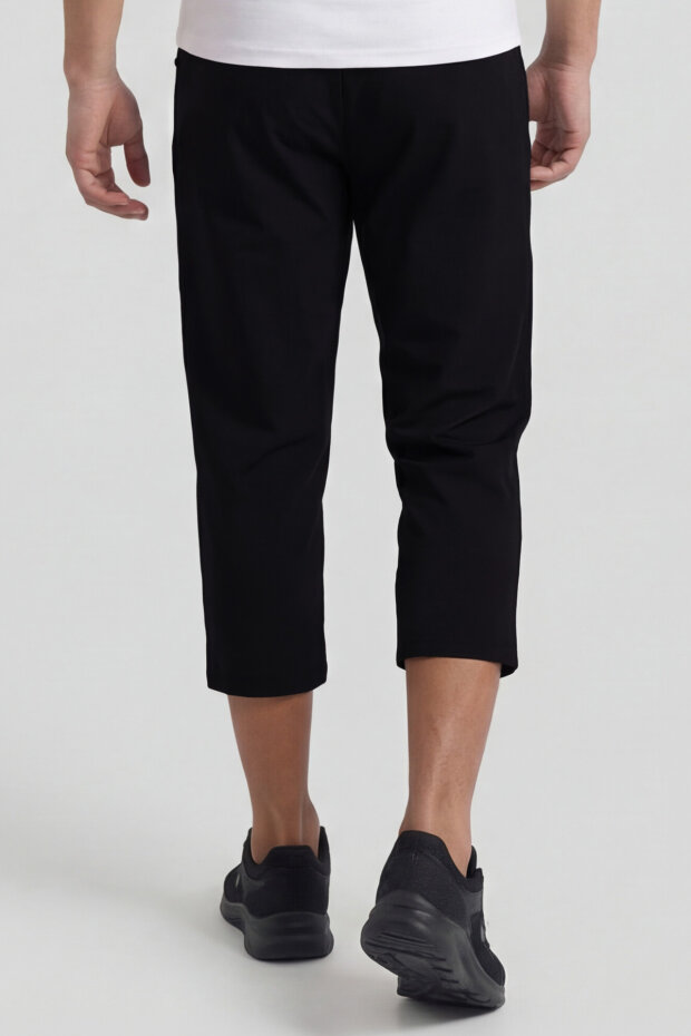 Siyah Bağcıklı Standart Kalıp Fermuar Cepli Aktif Spor Erkek Kapri - 83096 - 4