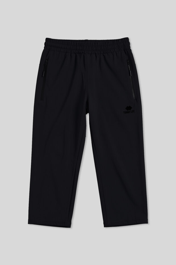 Siyah Bağcıklı Standart Kalıp Fermuar Cepli Aktif Spor Erkek Kapri - 83096 - 1