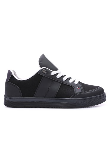 Siyah Bağcıklı Suni Deri Detaylı Erkek Spor Ayakkabı - 89065 - Thumbnail