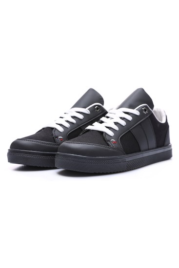 Siyah Bağcıklı Suni Deri Detaylı Erkek Spor Ayakkabı - 89065 - Thumbnail