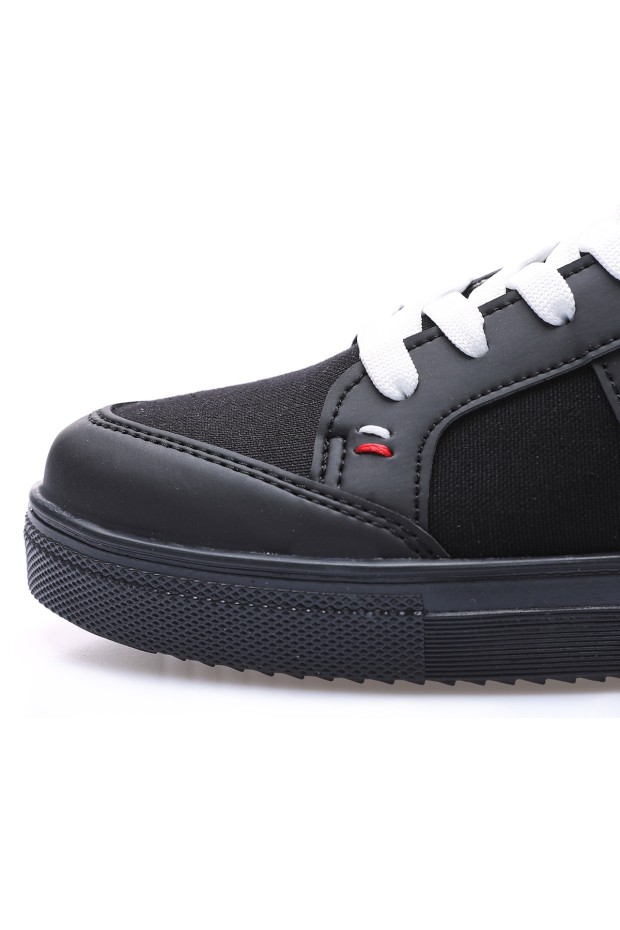 Siyah Bağcıklı Suni Deri Detaylı Erkek Spor Ayakkabı - 89065