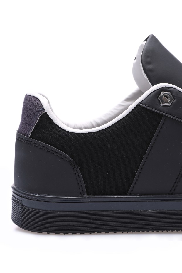 Siyah Bağcıklı Suni Deri Detaylı Erkek Spor Ayakkabı - 89065