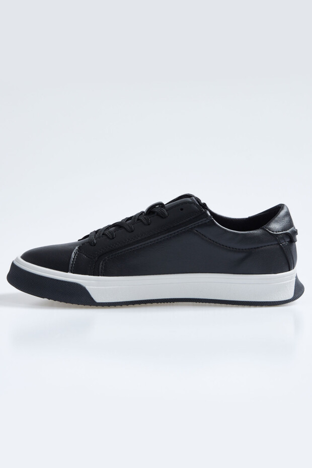Siyah Bağcıklı Suni Deri Erkek Spor Ayakkabı - 89092