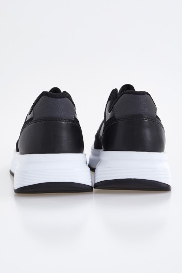 Siyah Bağcıklı Yüksek Taban Günlük Kadın Spor Ayakkabı - 89075 - Thumbnail
