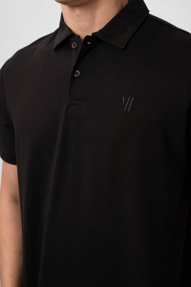 Siyah Standart Kalıp Basic Polo Yaka Erkek T-Shirt - 87768 - 4