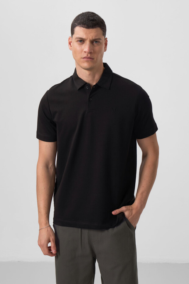 Siyah Standart Kalıp Basic Polo Yaka Erkek T-Shirt - 87768 - 2