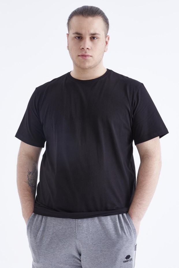 Siyah Basic Kısa Kol O Yaka Büyük Beden Erkek T-Shirt - 88072 - 1