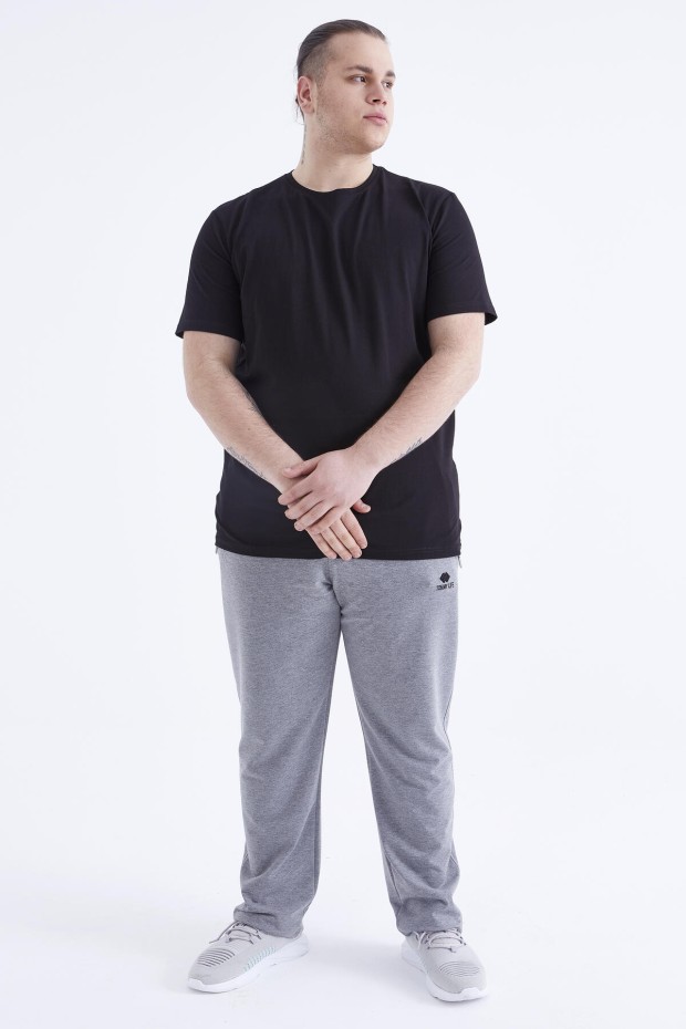 Siyah Basic Kısa Kol O Yaka Büyük Beden Erkek T-Shirt - 88072 - 2