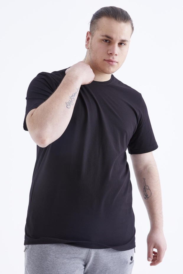 Siyah Basic Kısa Kol O Yaka Büyük Beden Erkek T-Shirt - 88072 - 3
