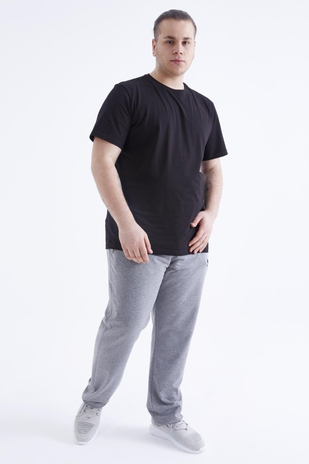 Siyah Basic Kısa Kol O Yaka Büyük Beden Erkek T-Shirt - 88072 - 4