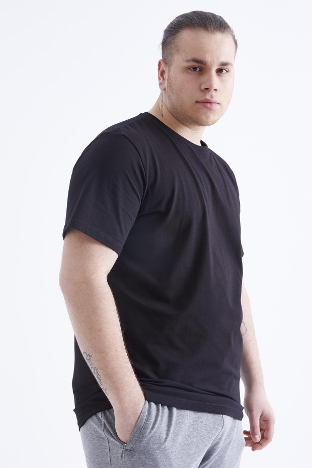Siyah Basic Kısa Kol O Yaka Büyük Beden Erkek T-Shirt - 88072 - 5