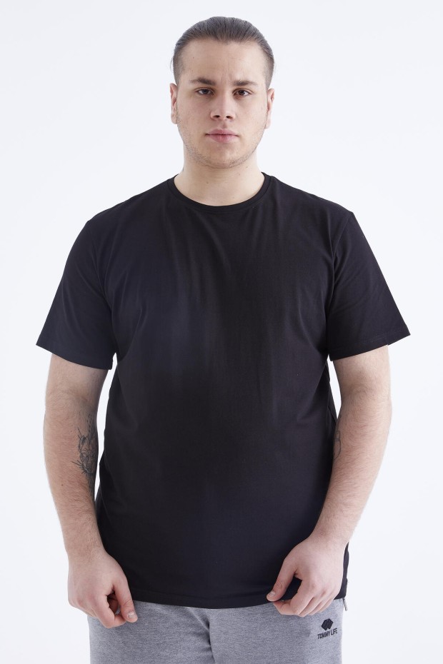 Siyah Basic Kısa Kol O Yaka Büyük Beden Erkek T-Shirt - 88072 - 6