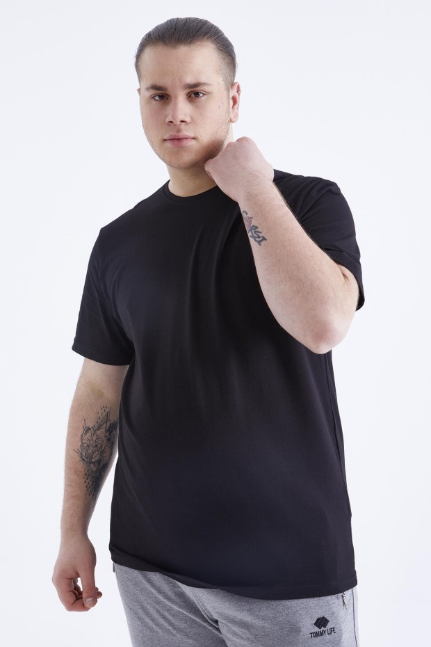 Siyah Basic Kısa Kol O Yaka Büyük Beden Erkek T-Shirt - 88072 - 7