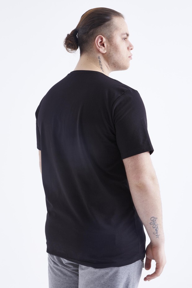 Siyah Basic Kısa Kol O Yaka Büyük Beden Erkek T-Shirt - 88072 - 8
