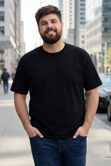 Siyah Basic Kısa Kol O Yaka Büyük Beden Erkek T-Shirt - 88072 