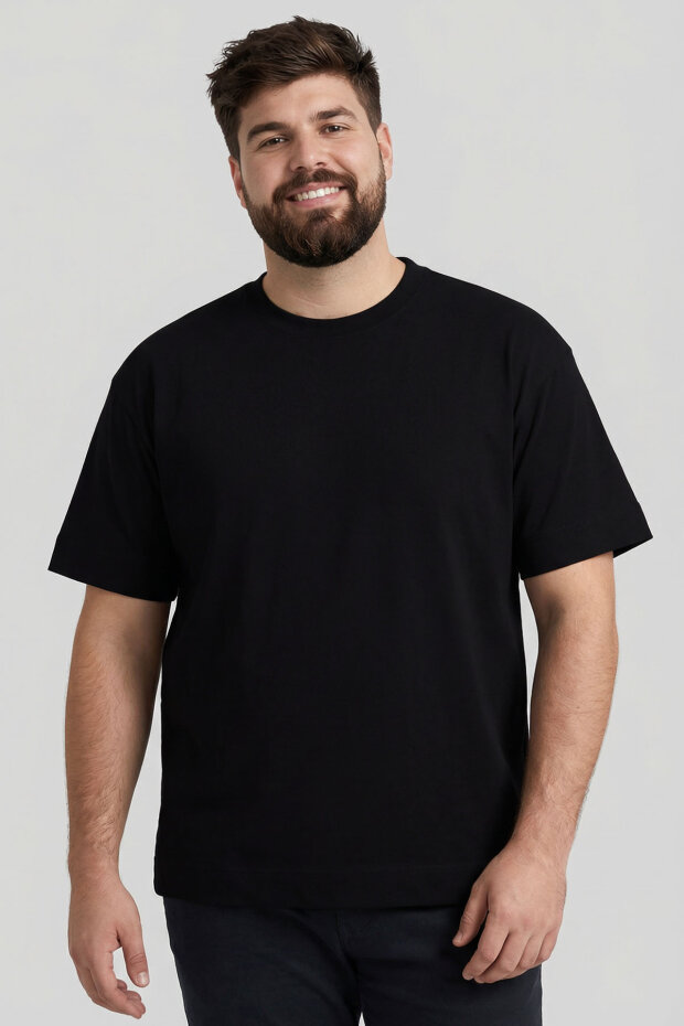 Siyah Basic Kısa Kol O Yaka Büyük Beden Erkek T-Shirt - 88072 - 3