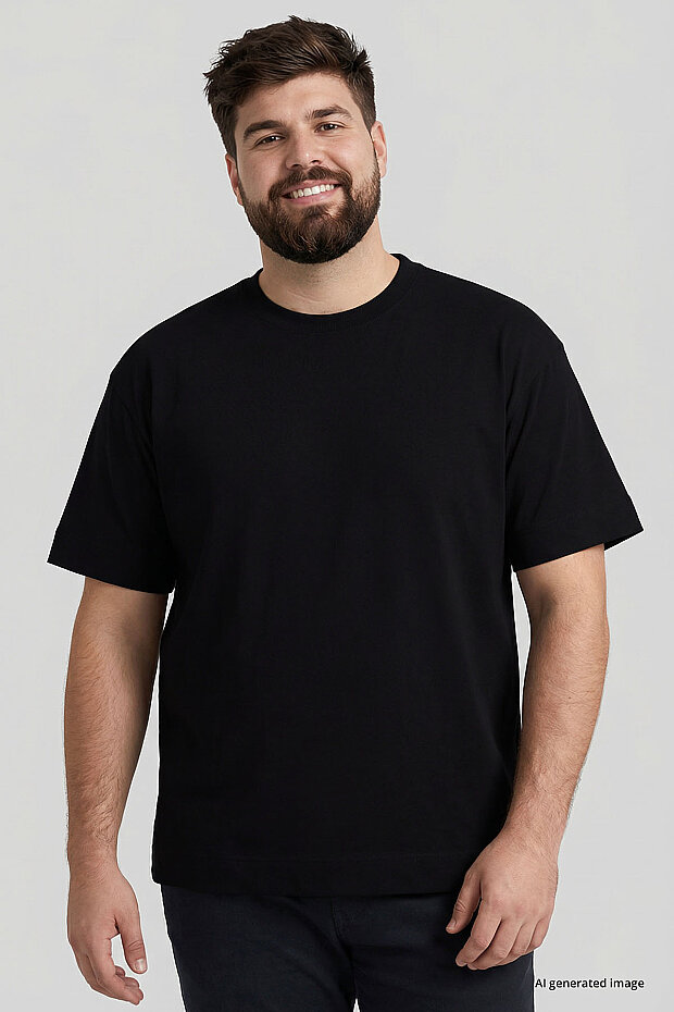 Siyah Basic Kısa Kol O Yaka Büyük Beden Erkek T-Shirt - 88072 - 3