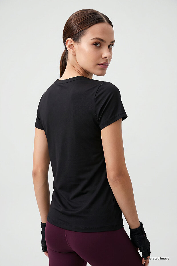 Siyah Basic Kısa Kol Standart Kalıp O Yaka Kadın T-Shirt - 97144 - 5