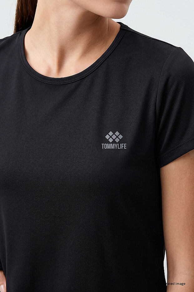 Siyah Basic Kısa Kol Standart Kalıp O Yaka Kadın T-Shirt - 97144 - 3