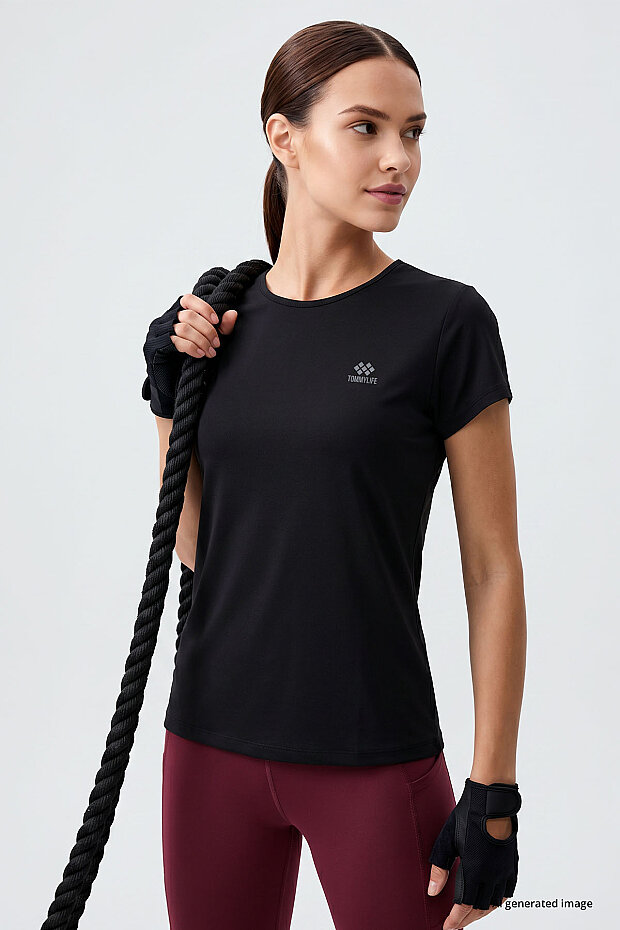 Siyah Basic Kısa Kol Standart Kalıp O Yaka Kadın T-Shirt - 97144 - 4