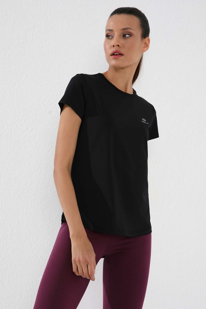 Siyah Basic Kısa Kol Standart Kalıp O Yaka Kadın T-Shirt - 97144
