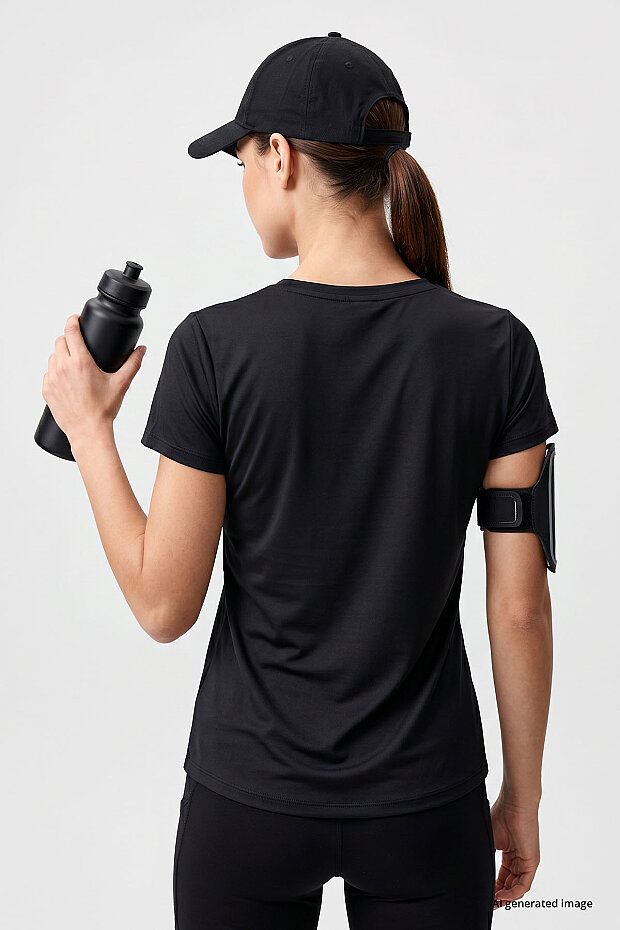 Siyah Basic Kısa Kol Standart Kalıp V Yaka Kadın T-Shirt - 97145 - 5