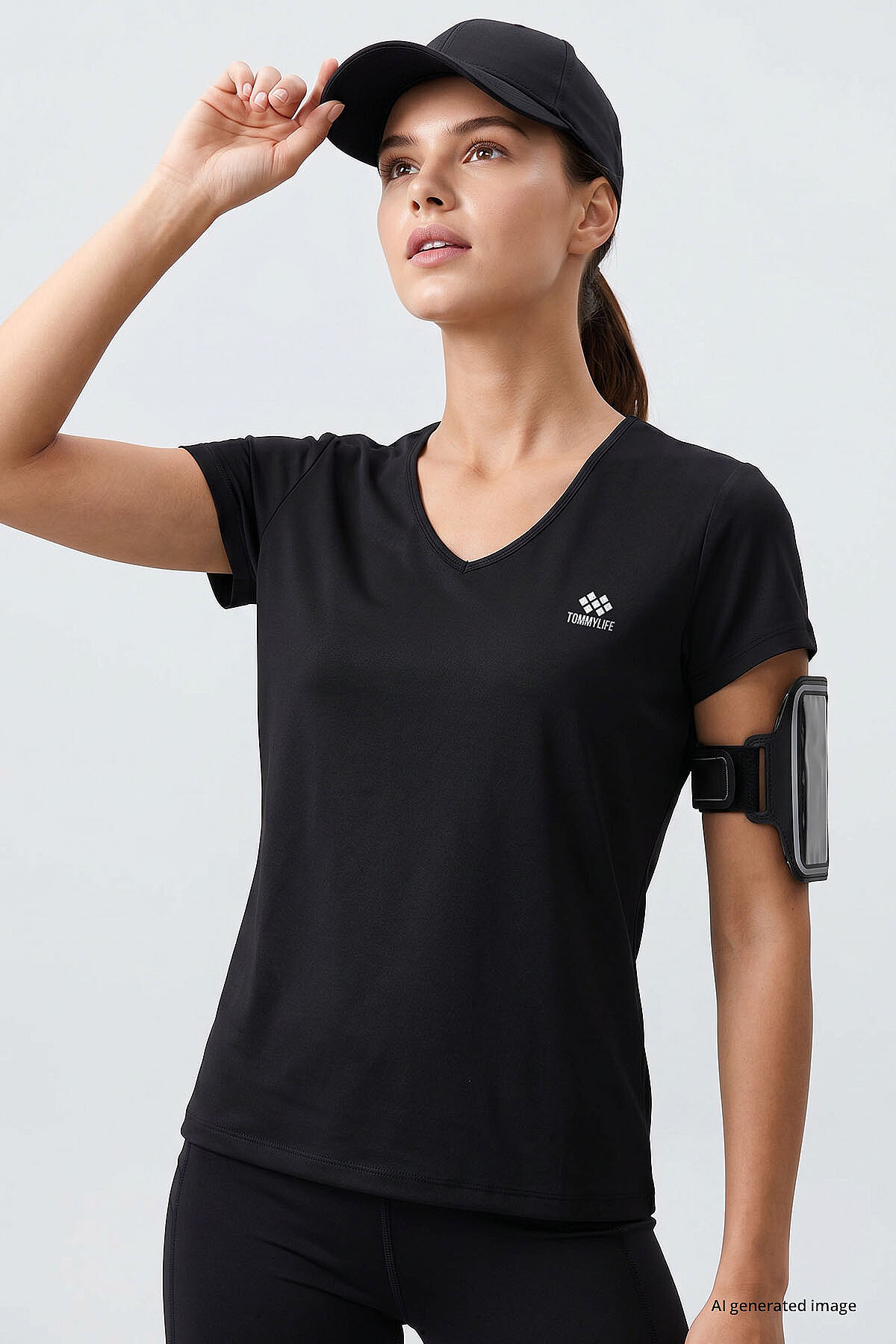Siyah Basic Kısa Kol Standart Kalıp V Yaka Kadın T-Shirt - 97145 - TOMMYLIFE (1)