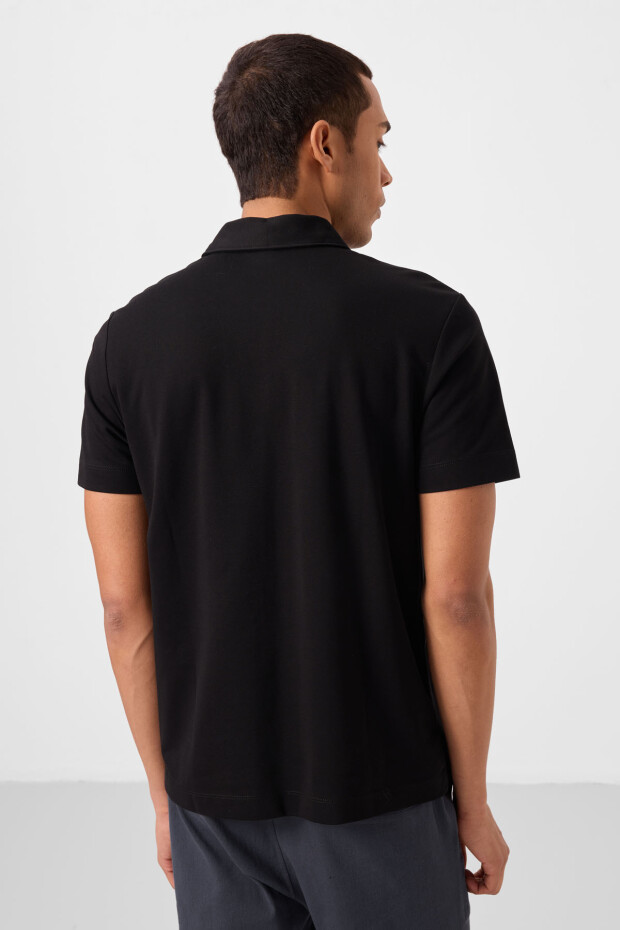 Siyah Standart Kalıp Basic Polo Yaka Erkek T-Shirt - 87748 - 5
