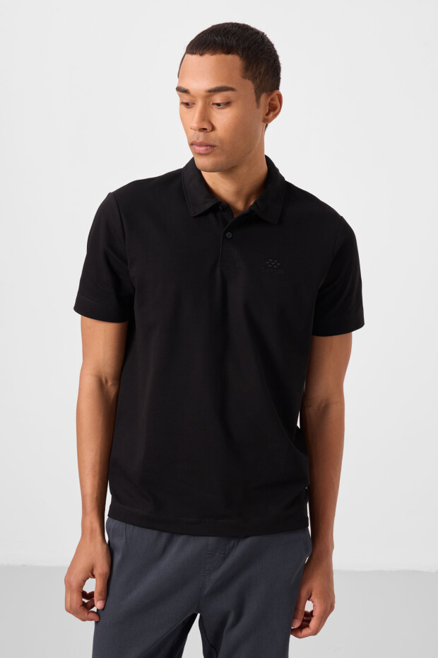 Siyah Standart Kalıp Basic Polo Yaka Erkek T-Shirt - 87748 - 5