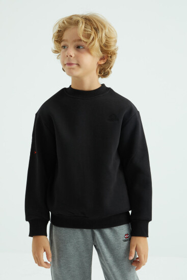 Siyah Basic O Yaka Standart Kalıp Erkek Çocuk Sweatshirt - 10990 